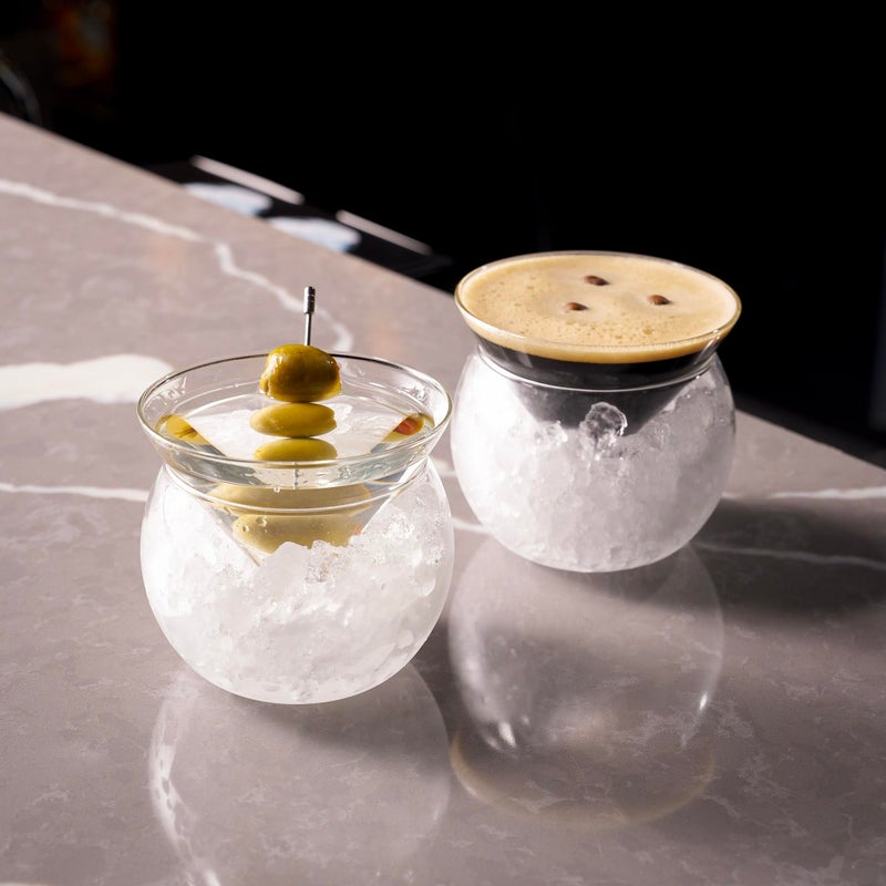 LEMONSODA Stemless Martini Glasses with Chiller - Elegant Cocktail Glass Set with Caviar Server Bowl - Beautiful Bar Martini Gift Set for Margarita, Cosmopolitan, Manhattan Cocktails (Set of 2) - Image 2