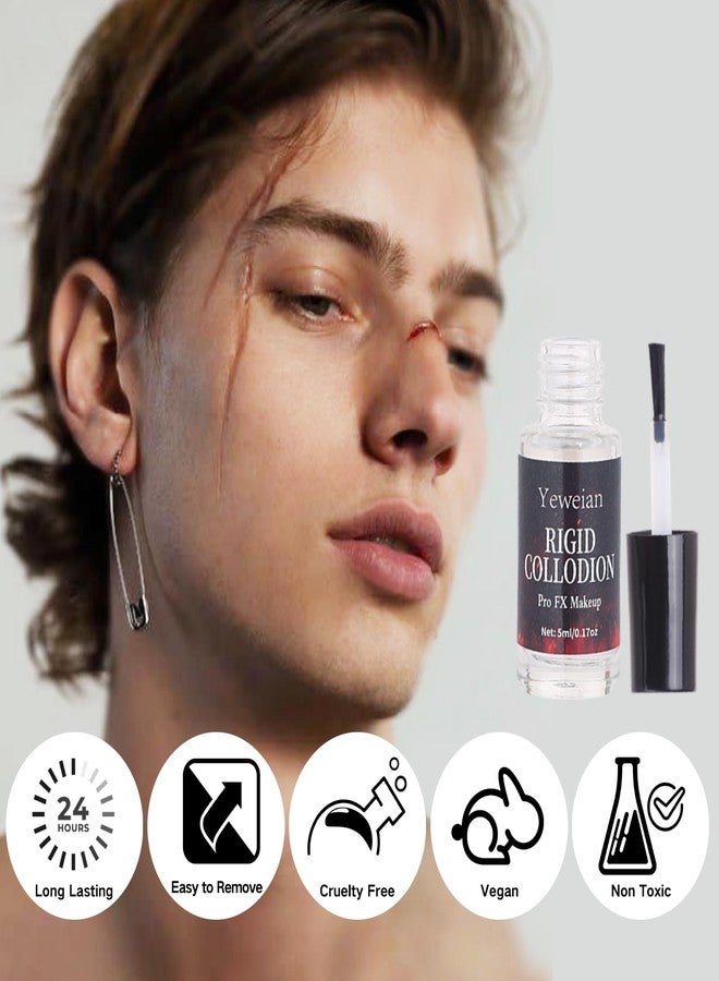 Yeweian Rigid Collodion with Brush and Remover Kit, Professional Scarring Liquid for SFX Makeup,Realistic Liquid Scar Fake Scars Makeup for Halloween Cosplay Costume Film(Scar Liquid 5ml+30ml Remover) - Image 3