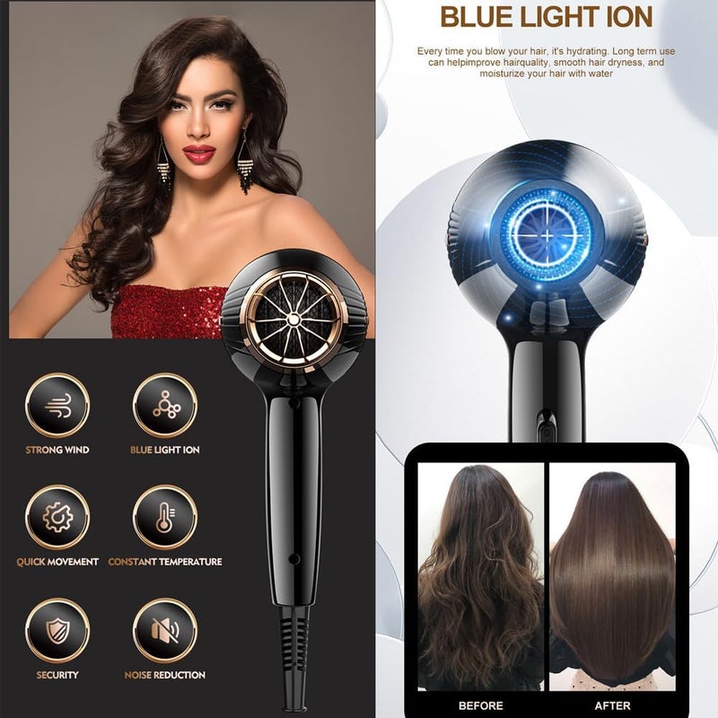 Hair Dryer，3 Heating/3 Speed/Cold Fast Drying Low Noise Hair Dryer With 3 Nozzles And 2 Combs For Curly And Straight Hair - Image 5