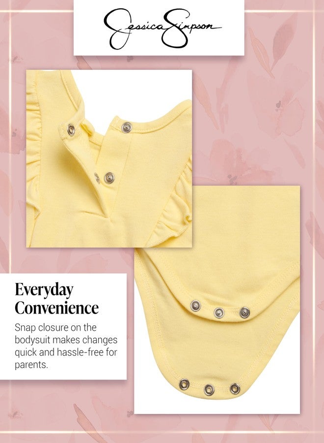 Jessica Simpson Baby Girl Clothes Set - 2 Piece Baby Onesie Bodysuit and Infant Pants Newborn Girl Outfits (Sizes: 0-9M), Size 3-6 Months, Yellow - Image 4