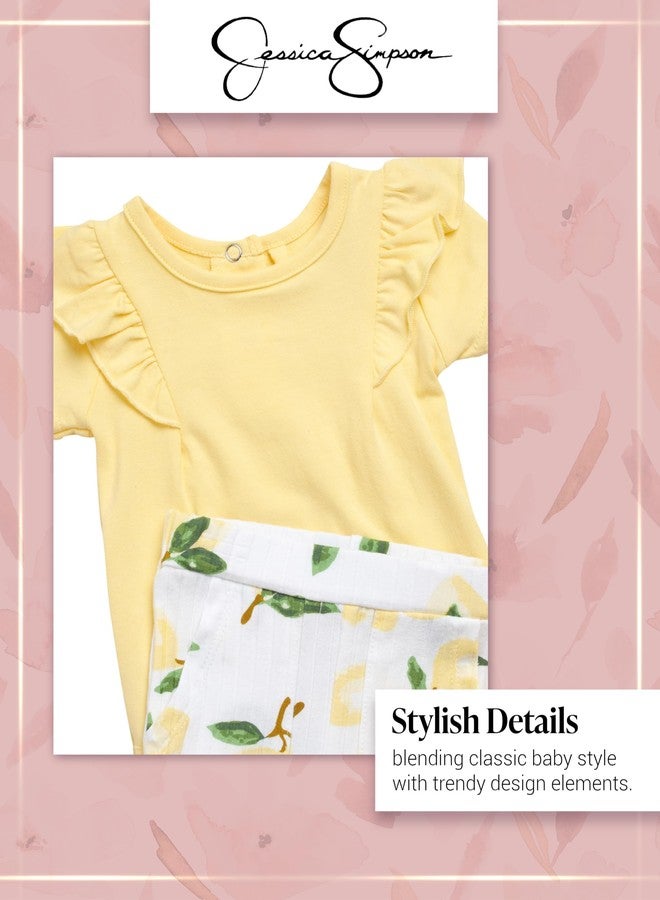 Jessica Simpson Baby Girl Clothes Set - 2 Piece Baby Onesie Bodysuit and Infant Pants Newborn Girl Outfits (Sizes: 0-9M), Size 3-6 Months, Yellow - Image 3