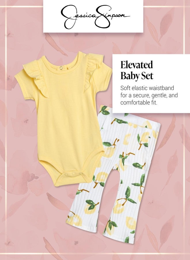 Jessica Simpson Baby Girl Clothes Set - 2 Piece Baby Onesie Bodysuit and Infant Pants Newborn Girl Outfits (Sizes: 0-9M), Size 3-6 Months, Yellow - Image 2