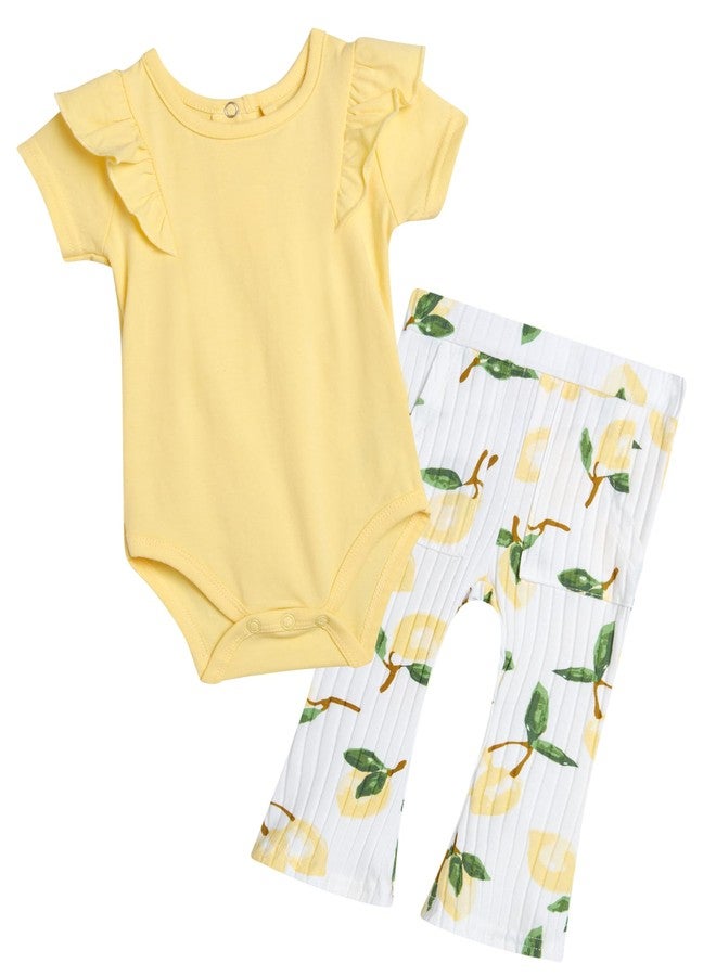 Jessica Simpson Baby Girl Clothes Set - 2 Piece Baby Onesie Bodysuit and Infant Pants Newborn Girl Outfits (Sizes: 0-9M), Size 3-6 Months, Yellow - Image 1