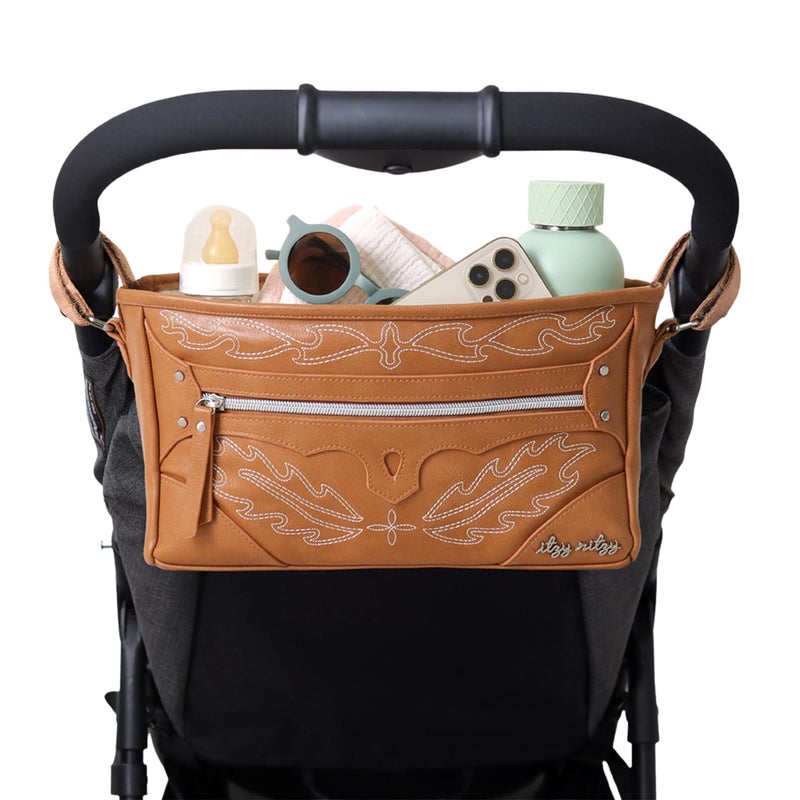Itzy Ritzy Adjustable Stroller Caddy and Organizer Bag Featuring Front Zippered Pocket 2 BuiltIn Interior Pockets Adjustable Straps to Fit Nearly Any Stroller Saddle - Image 2