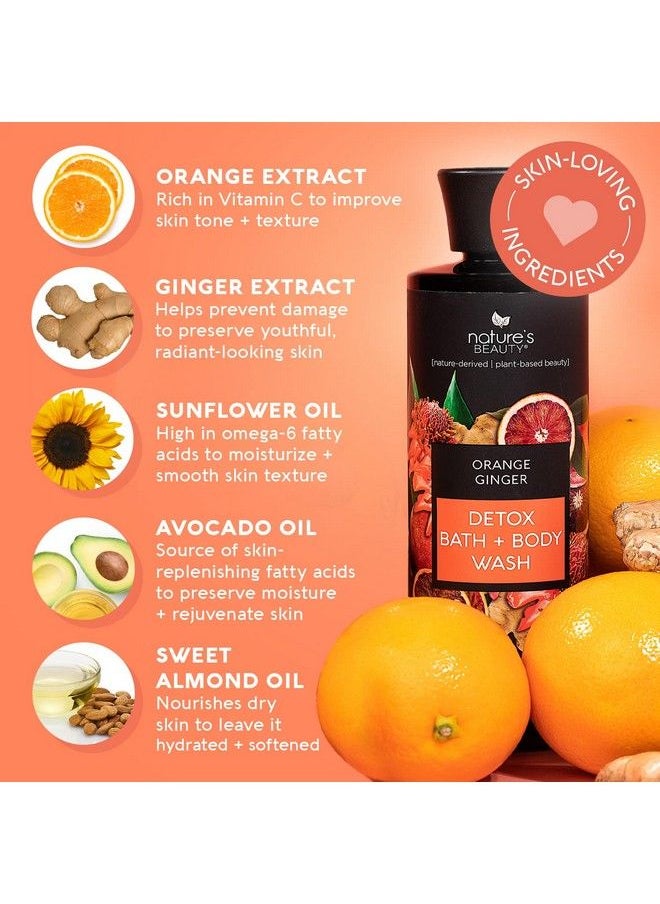 Nature's Beauty Orange Ginger Detox Body Wash For Women Multipack Gentle Bath + Body Cleanser Improve Skin Tone + Texture Made W/Vitamin C Sunflower + Almond + Avocado Oils 12 Fl Oz (2 Pack)  - Image 3