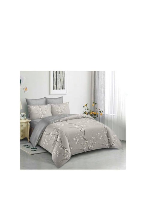 6-Pieces Glace Cotton Printed Fancy Comforters Set Fixed duvet, fitted bedsheets and pillowcase King Size F29