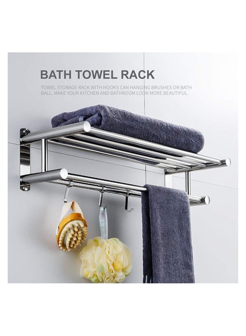 عربست رف مناشف الحمام ، أرفف حمام مزدوجة الطبقات مع 4 خطافات قابلة للإزالة حامل منشفة مثبت على الحائط 23 بوصة شريط منشفة مقاومة للصدأ رف منشفة الفولاذ المقاوم للصدأ - Image 3