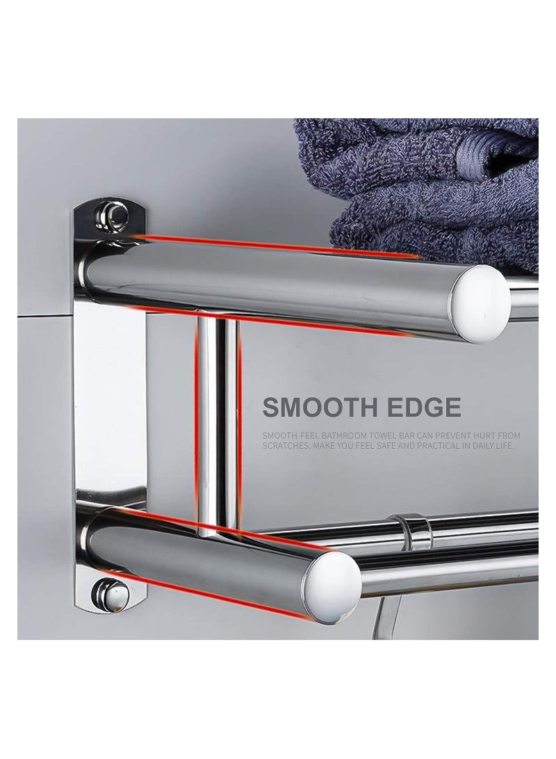 عربست رف مناشف الحمام ، أرفف حمام مزدوجة الطبقات مع 4 خطافات قابلة للإزالة حامل منشفة مثبت على الحائط 23 بوصة شريط منشفة مقاومة للصدأ رف منشفة الفولاذ المقاوم للصدأ - Image 5