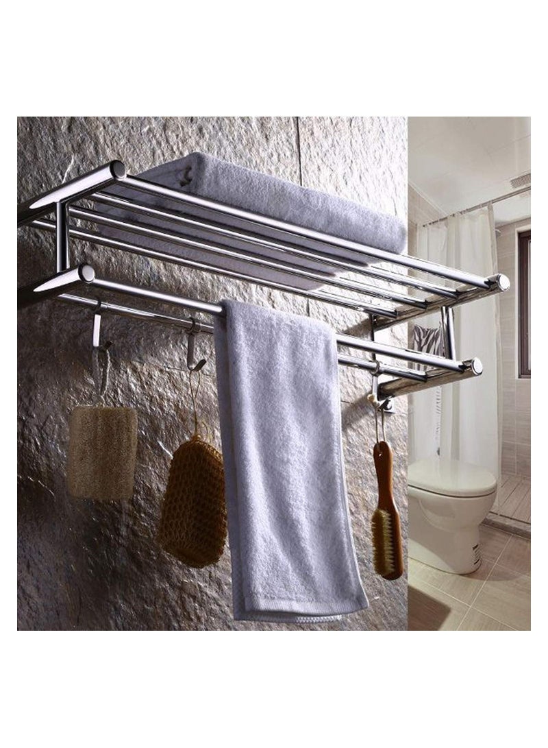 عربست رف مناشف الحمام ، أرفف حمام مزدوجة الطبقات مع 4 خطافات قابلة للإزالة حامل منشفة مثبت على الحائط 23 بوصة شريط منشفة مقاومة للصدأ رف منشفة الفولاذ المقاوم للصدأ - Image 4