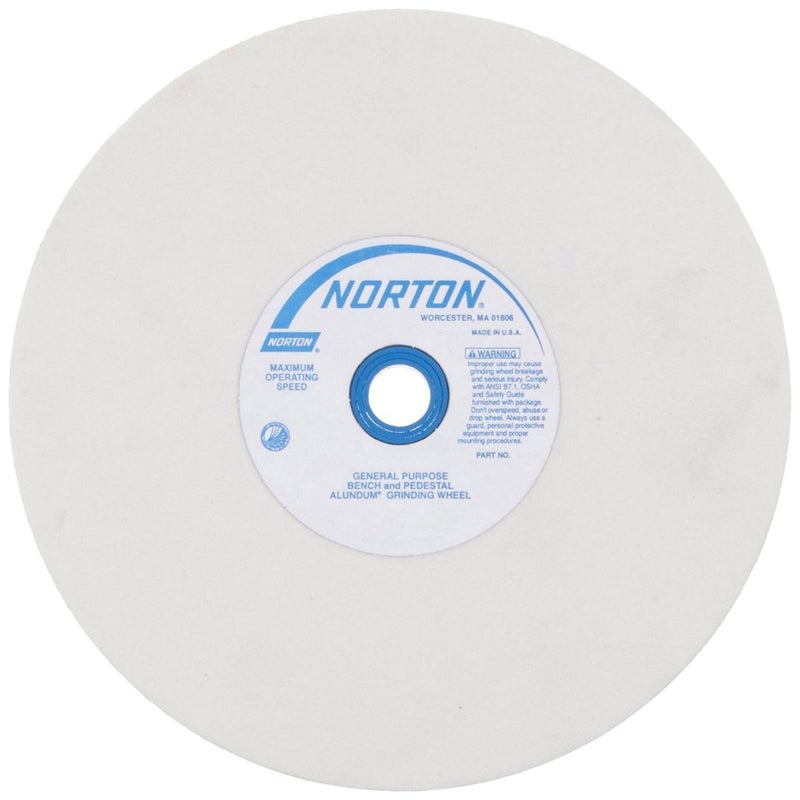 NORTON Abrasives - St. Gobain Premium Alundum 38A (07660788283) Type 01 Bench and Pedestal Wheel, Very Fine Aluminum Oxide Abrasive, 1" Arbor, 8" Diameter x 1" Thick - Image 1