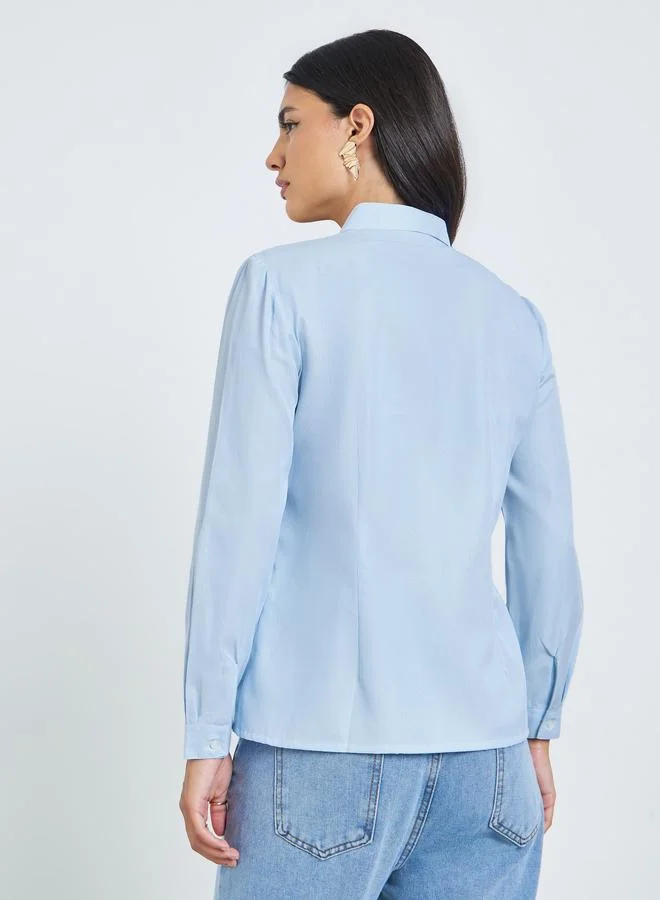 Styli  Blue Textured Long Sleeve Fitted Shirt for Women | Best Price UAE
