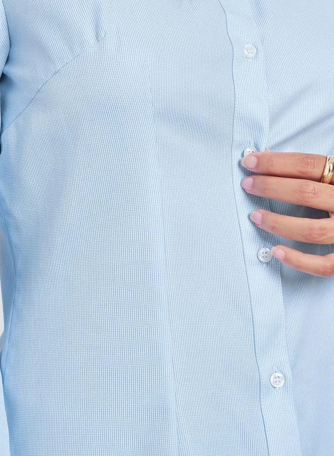 Styli  Blue Textured Long Sleeve Fitted Shirt for Women | Best Price UAE