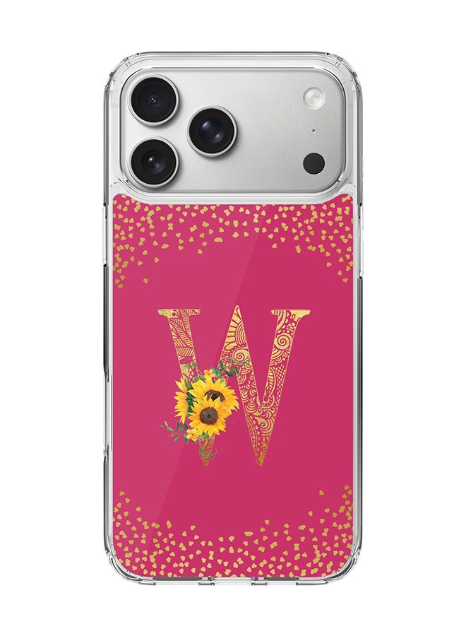 Stylizedd Classic Clear MagSafe Case for iPhone 17 Pro Max , Hybrid Soft Case Flexible Edges Anti Drop TPU PC Gel Thin Transparent Cover [ Designed for iPhone 17 Pro Max ] - Custom Monogram Initial Letter Floral Pattern Alphabet - W ( Deep Pink Rose )