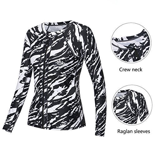 AXESEA Women Long Sleeve Rash Guard UPF 50+ UV Sun Protection Zip Front Swimsuit Shirt Printed Surfing Shirt Top,Black,US 8 - Image 5
