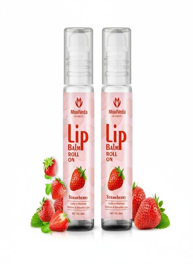 Moolveda Lip Balm Roll on with Strawberry & 100% edible ingredients & no chemicals, 10ml, Pack of 2 - Image 1