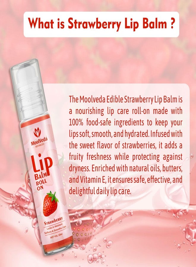 Moolveda Lip Balm Roll on with Strawberry & 100% edible ingredients & no chemicals, 10ml, Pack of 2 - Image 2