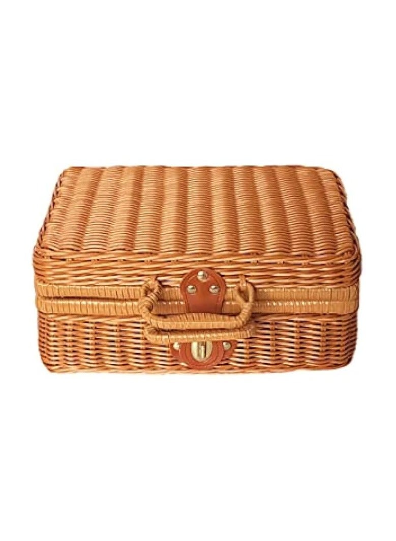 Green Tiger Rattan Picnic Basket,Storage Basket,Country Style Picnic Basket,Outdoor Picnic Basket for Picnics,Parties and BBQs Picnicware - Image 1