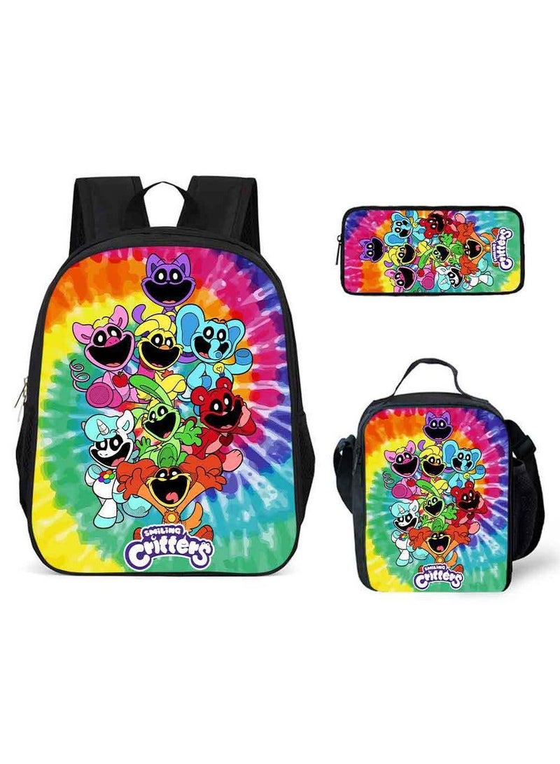Smiling Schoolbag Three-Piece Set Cartoon Backpack Smiling Small Animals 29*42*16cm