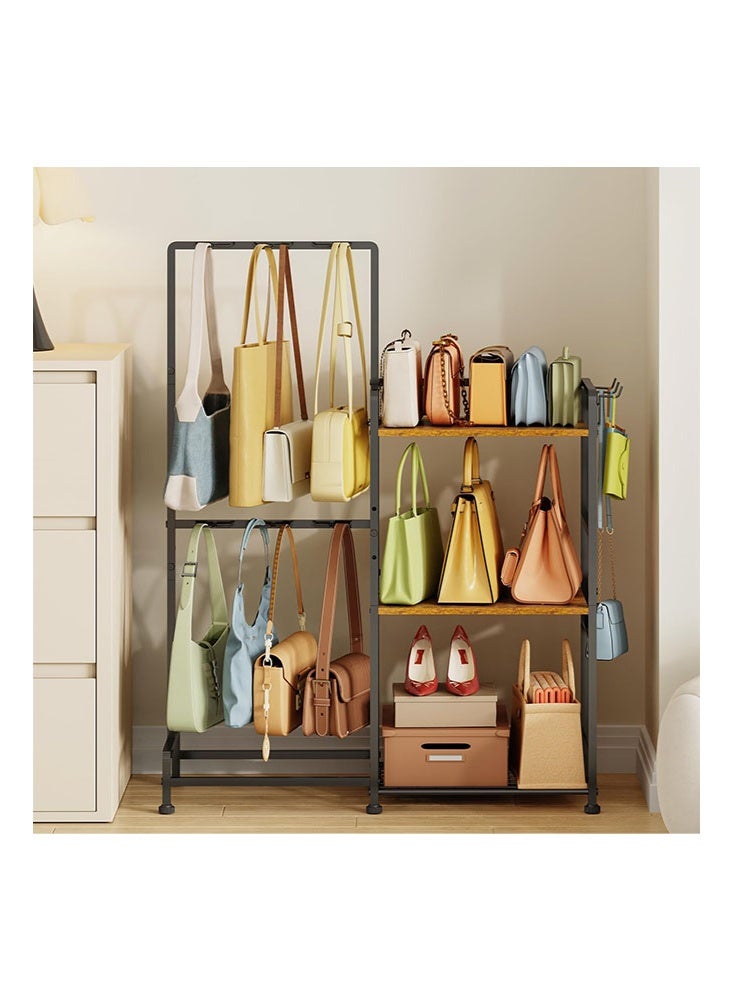 سولاكان منظّم تخزين الحقائب للنساء، حامل ورف تخزين للحقائب بثلاث طبقات، مزوّد بـ 12 خطافًا ثابتًا و3 خطافات جانبية، يساعد على إبقاء الحقائب مرئية، مناسب لعرض الحقائب وتنظيمها داخل الخزانة لمختلف أنواع الحقائب. - Image 2