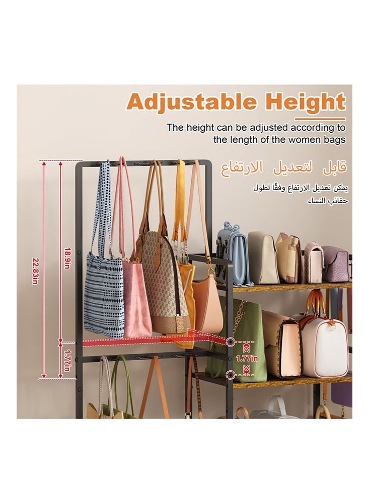 سولاكان منظّم تخزين الحقائب للنساء، حامل ورف تخزين للحقائب بثلاث طبقات، مزوّد بـ 12 خطافًا ثابتًا و3 خطافات جانبية، يساعد على إبقاء الحقائب مرئية، مناسب لعرض الحقائب وتنظيمها داخل الخزانة لمختلف أنواع الحقائب. - Image 3