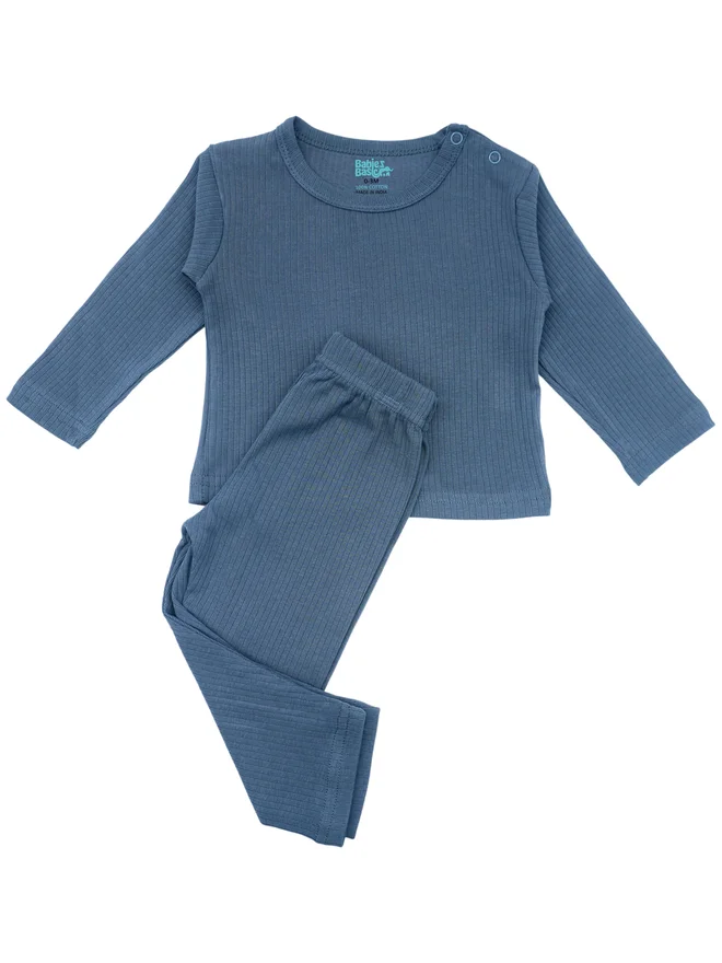بابيز_بيسك Babies Basic Premium Ribbed Cotton Long Sleeves Top and Bottom Set