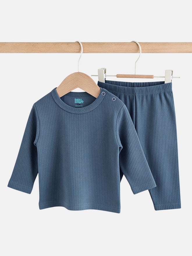 Babies Basic Premium Ribbed Cotton Long Sleeves Top and Bottom Set - Image 4