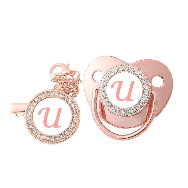 e-commerce explosions 26 rose gold letters baby play mouth baby pacifier with dust cover - Image 1
