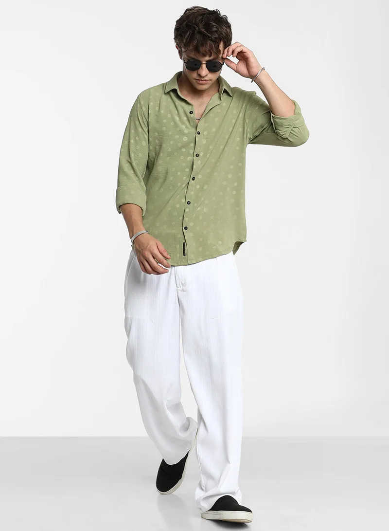 Campus Sutra Men's Pistachio Green Polka Dot Shirt