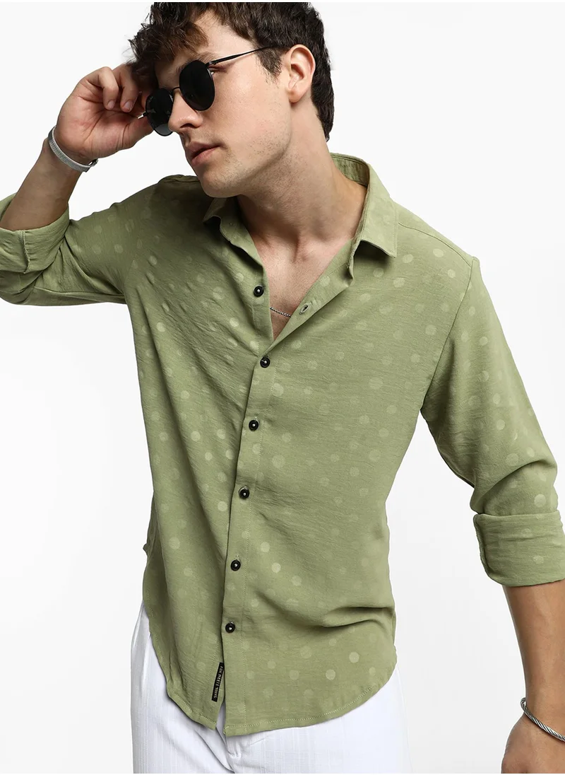 كامبوس سوترا Men's Pistachio Green Polka Dot Shirt