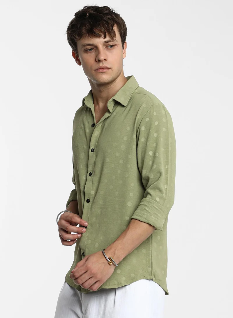 Campus Sutra Men's Pistachio Green Polka Dot Shirt