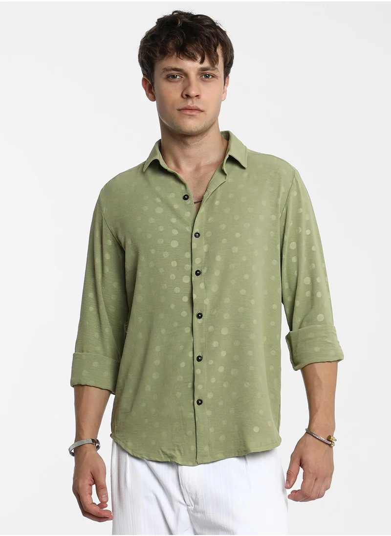 كامبوس سوترا Men's Pistachio Green Polka Dot Shirt