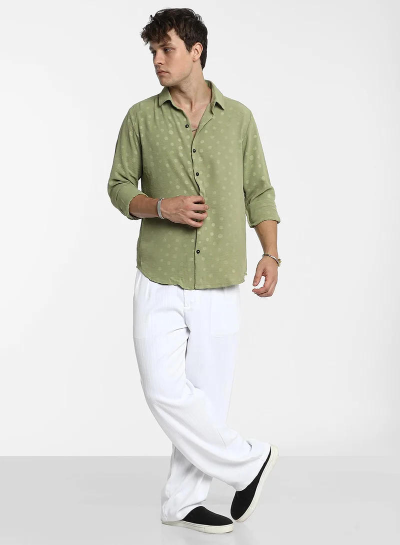 Campus Sutra Men's Pistachio Green Polka Dot Shirt