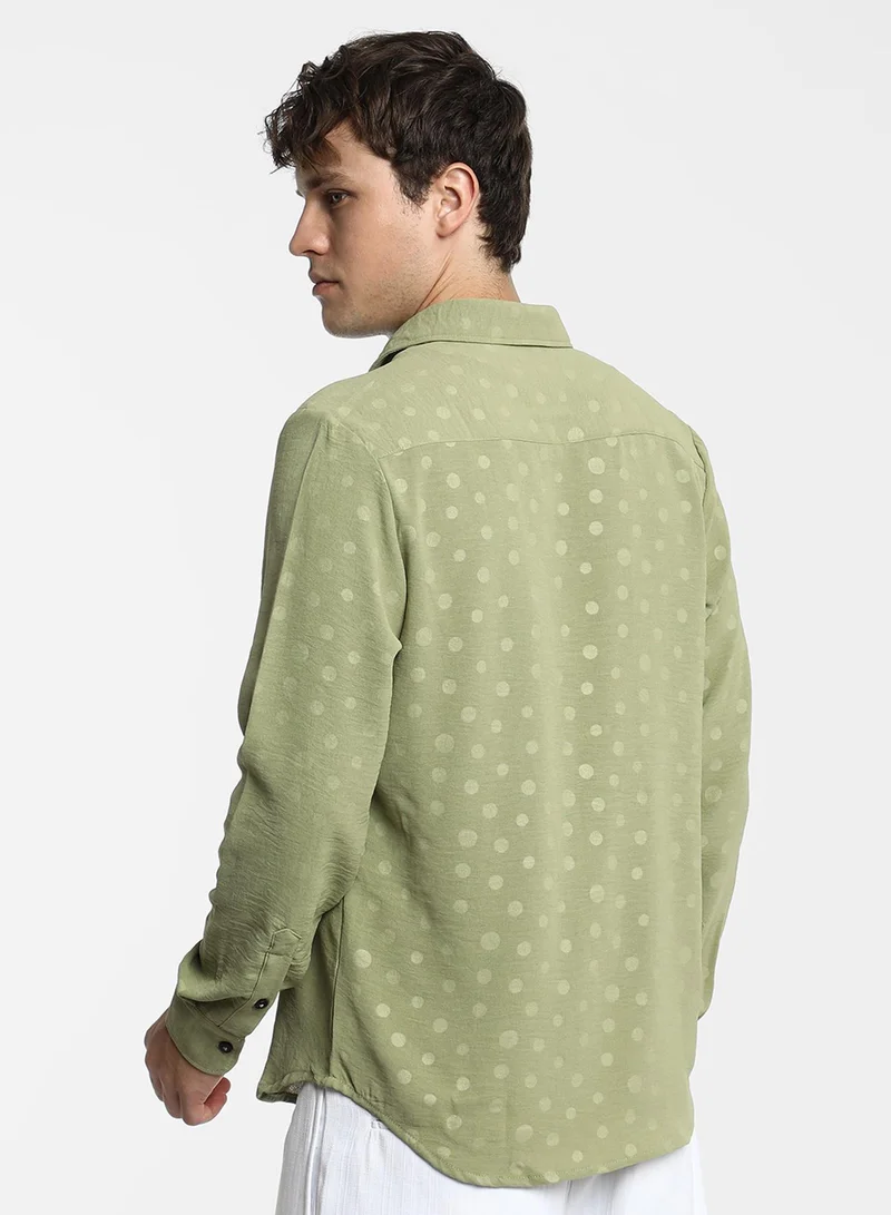 Campus Sutra Men's Pistachio Green Polka Dot Shirt