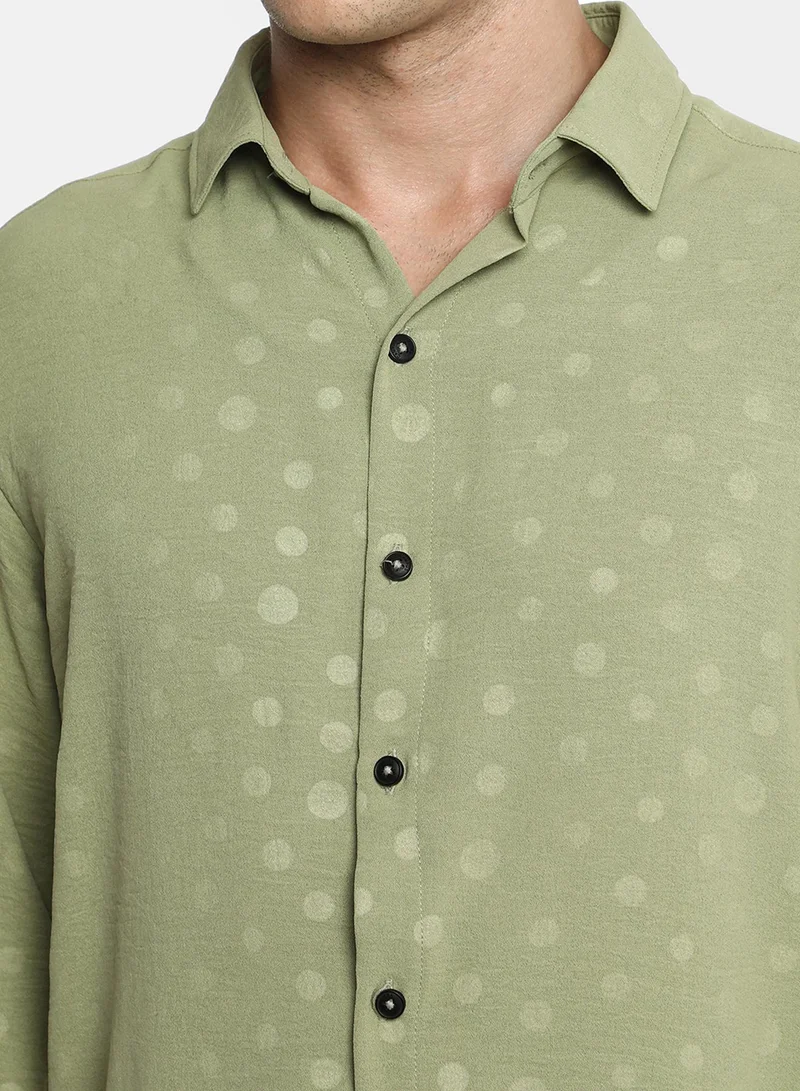 Campus Sutra Men's Pistachio Green Polka Dot Shirt