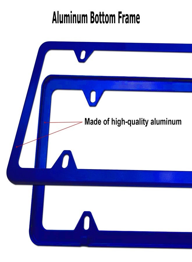 YoUoY Blue License Plate Frames- Aluminum Front & Rear Car Tag Covers for Men Women, 2 Pack 4 Hole Thin Slim Holders with Mounting Hardware Kit- Stainless Steel Screws, Rattle Proof Pads, Tire Valve Caps - Image 2