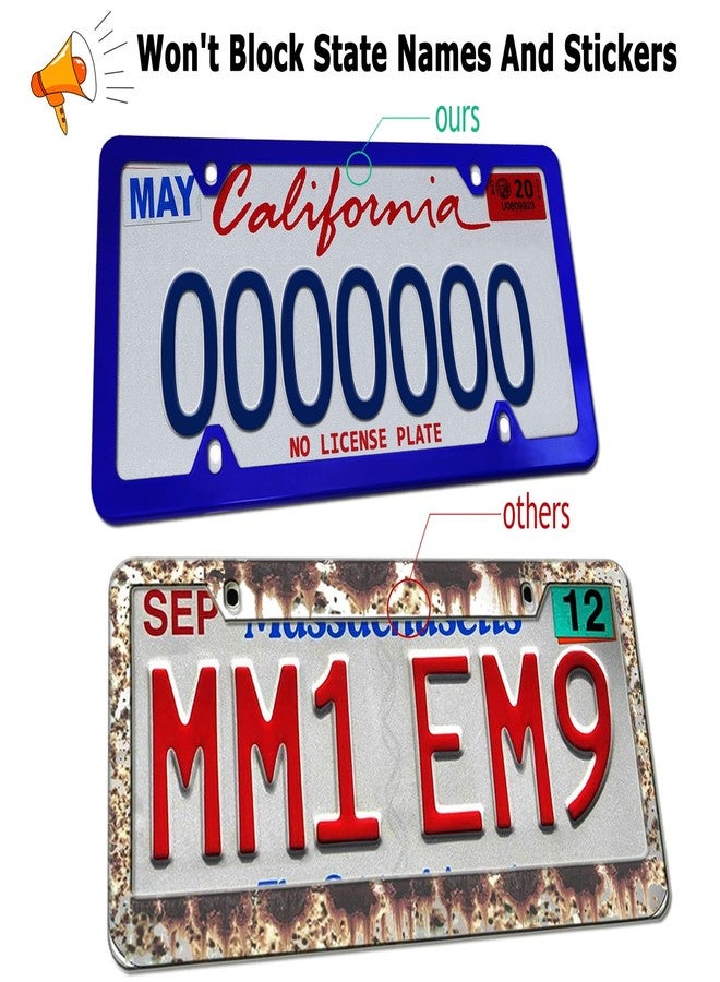 YoUoY Blue License Plate Frames- Aluminum Front & Rear Car Tag Covers for Men Women, 2 Pack 4 Hole Thin Slim Holders with Mounting Hardware Kit- Stainless Steel Screws, Rattle Proof Pads, Tire Valve Caps - Image 3