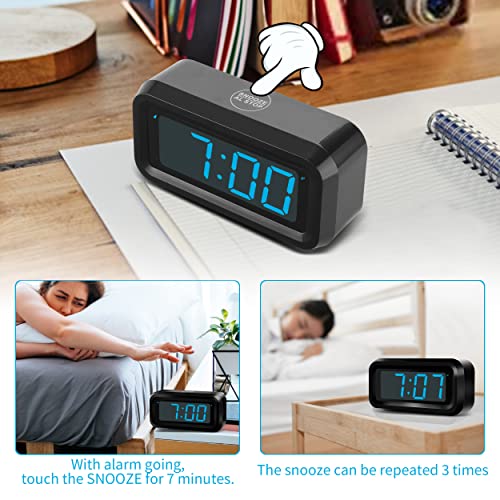 KWANWA Alarm Clock, Digital Clock, Constantly 1.2'' LED Blue Digits Display, Battery Powered, Snooze, Small Wall Clock, Desk Clock, Clock for Bedroom, Alarm Clock for Heavy Sleepers - Image 5