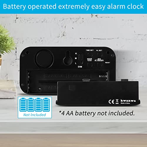KWANWA Alarm Clock, Digital Clock, Constantly 1.2'' LED Blue Digits Display, Battery Powered, Snooze, Small Wall Clock, Desk Clock, Clock for Bedroom, Alarm Clock for Heavy Sleepers - Image 4