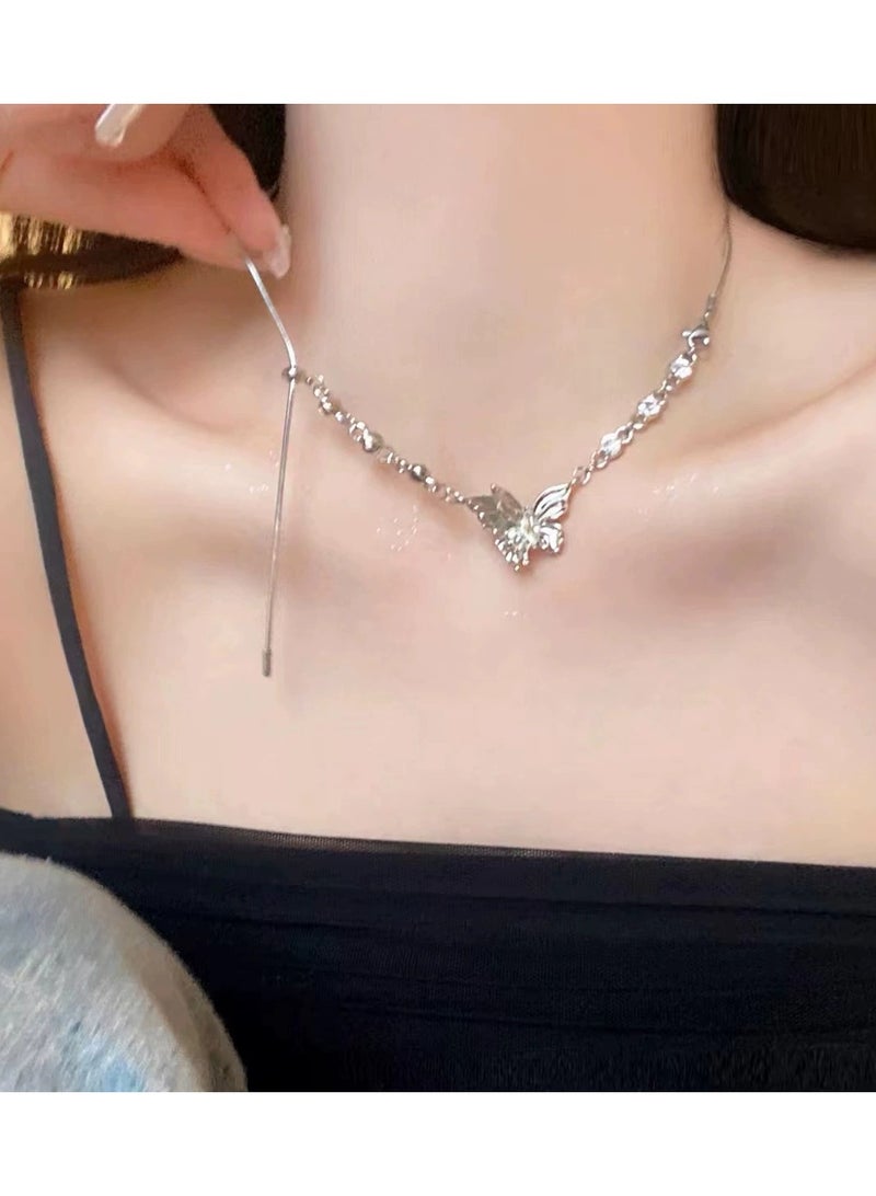 Goolsky Butterfly Zircon Tassel Necklace for Women – Luxury Autumn/Winter Streetwear Pendant | Small-Batch High-End Hoodie Chain  - Image 1