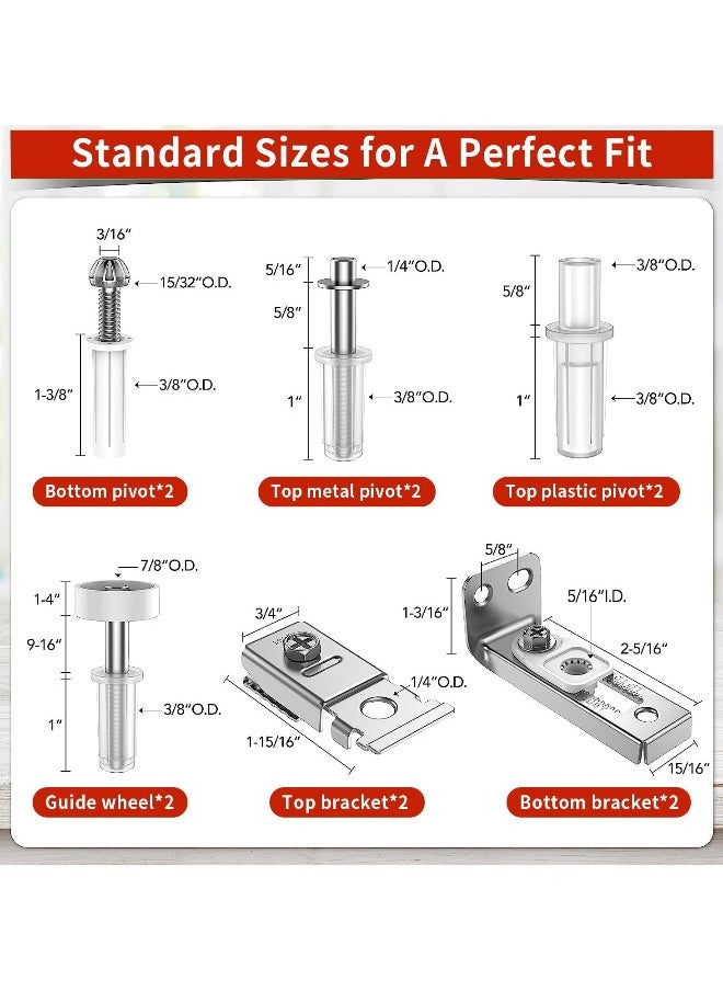 Generic - Bifold Door Hardware Repair Kit Repair Replacement Parts for 7/8 to 1 Track Folding Pocket Door Replacement Parts Set Include Top Bottom Pivots Bracket and Guide Wheel - Image 1