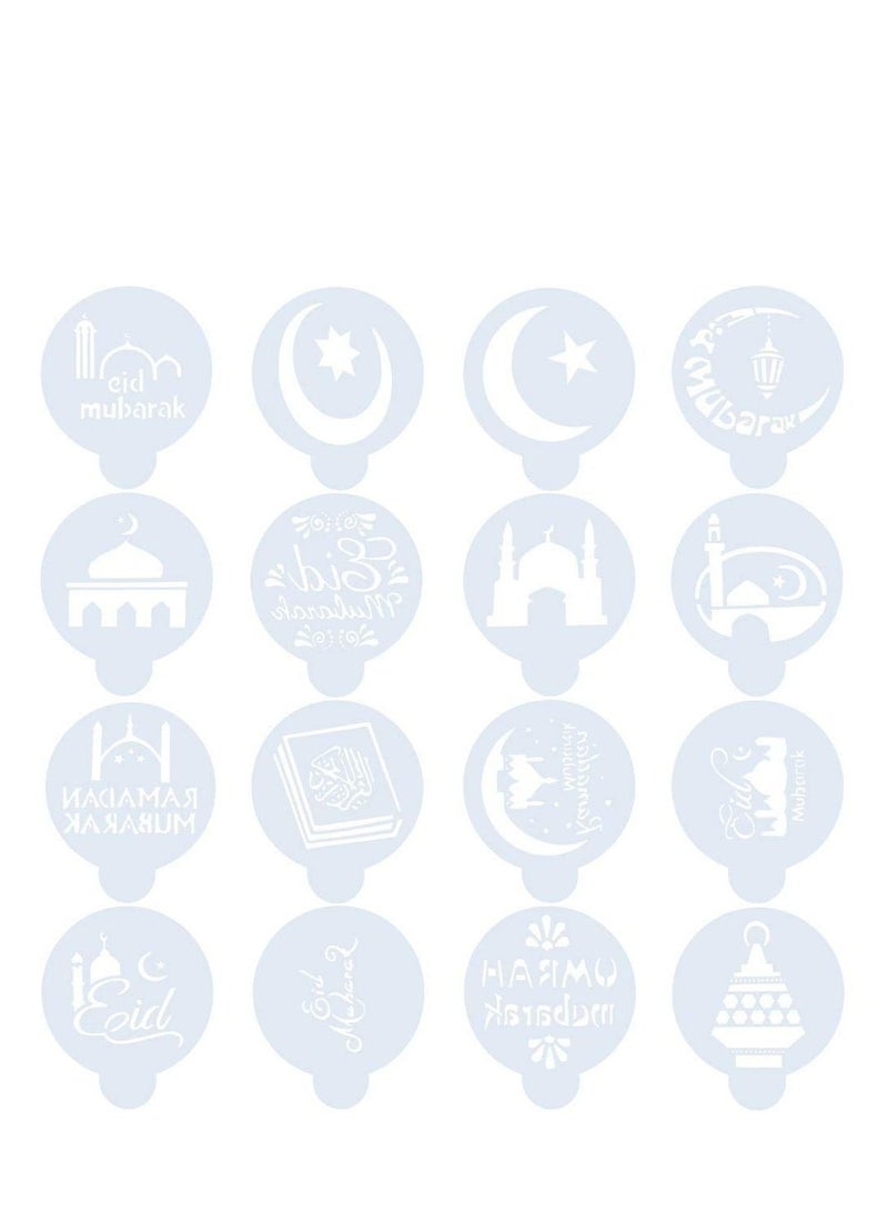 SYOSI 16Pcs Eid Ramadan Coffee Decorating Stencils Reusable Cake Cookies Baking Painting Journal Mold Tools Templates Decor, Dessert Coffee Chocolate DIY Craft Islamic Ramadan Party Supplies - Image 3