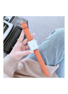 PROMASS Sewing Thread Lychee Texture Leather Replacement Watchbands For Series 7/6/SE/5/4/3/2/1 45/44/42mm Orange 