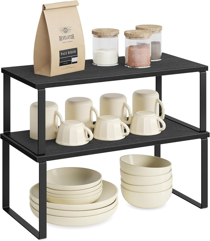 Silant Makers Modular Kitchen Storage Shelves, 2-Pack – Stackable & Multi-Use Organizer for Cabinets | Kitchen Countertop Shelf – Perfect for Cabinet, Pantry & Cupboards | (Charcoal Black, 15.6" W) - Image 1