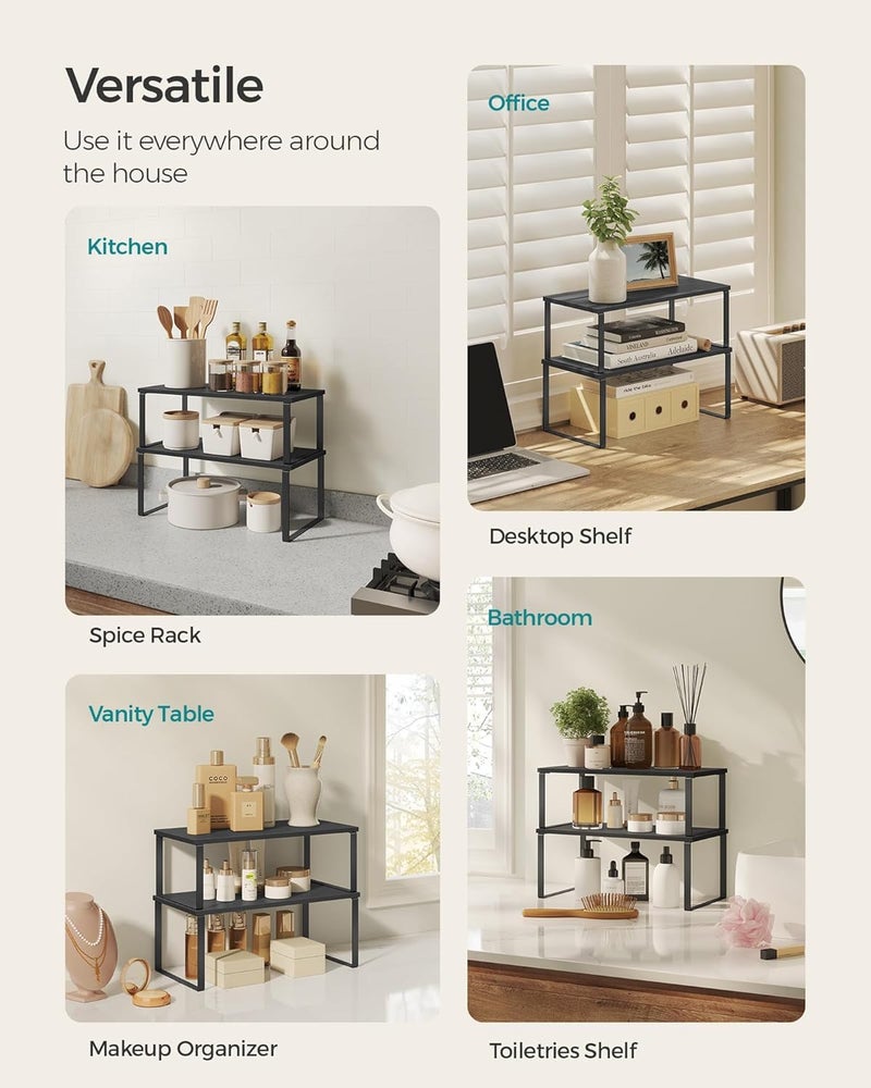 Silant Makers Modular Kitchen Storage Shelves, 2-Pack – Stackable & Multi-Use Organizer for Cabinets | Kitchen Countertop Shelf – Perfect for Cabinet, Pantry & Cupboards | (Charcoal Black, 15.6" W) - Image 3