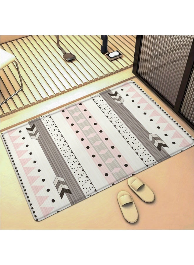 بساط أرضية مخطط هندسي عرقي، وردي باستيل ورمادي، بوليستر ناعم، غير قابل للانزلاق - Image 2