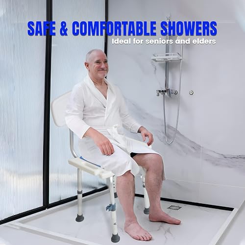 AQUADREA Shower Chair for Inside Shower With Soap box Height Adjustable Shower Chair for Elderly and Disabled with Removeable Back Enhanced NonSlip Feet Lightweight Aluminum Construction Blue - Image 3