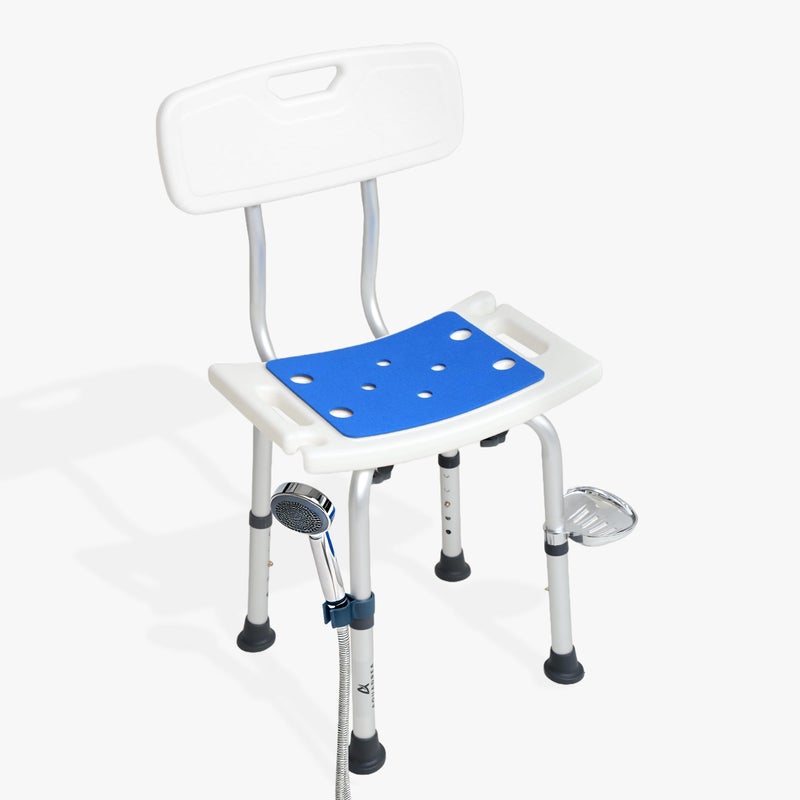 AQUADREA Shower Chair for Inside Shower With Soap box Height Adjustable Shower Chair for Elderly and Disabled with Removeable Back Enhanced NonSlip Feet Lightweight Aluminum Construction Blue - Image 2
