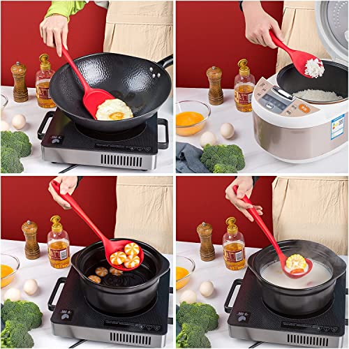 TASKHOUSE Silicone Cooking Utensils Non-Stick Kitchen Tools Spoon, Spatula, Ladle, Skimmer Heat Resistant, Easy to Clean Set – 4 Piece (Red) - Image 3