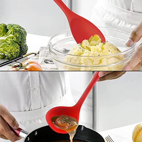 TASKHOUSE Silicone Cooking Utensils Non-Stick Kitchen Tools Spoon, Spatula, Ladle, Skimmer Heat Resistant, Easy to Clean Set – 4 Piece (Red) - Image 5