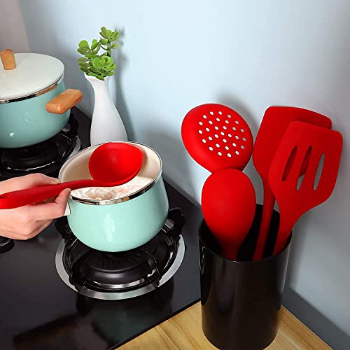 TASKHOUSE Silicone Cooking Utensils Non-Stick Kitchen Tools Spoon, Spatula, Ladle, Skimmer Heat Resistant, Easy to Clean Set – 4 Piece (Red) - Image 4